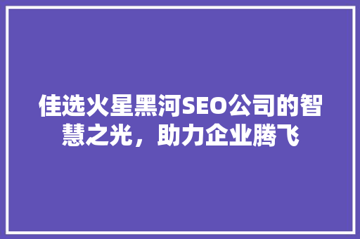 佳选火星黑河SEO公司的智慧之光，助力企业腾飞