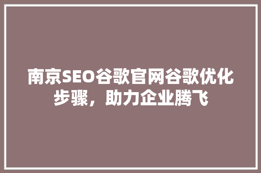 南京SEO谷歌官网谷歌优化步骤，助力企业腾飞