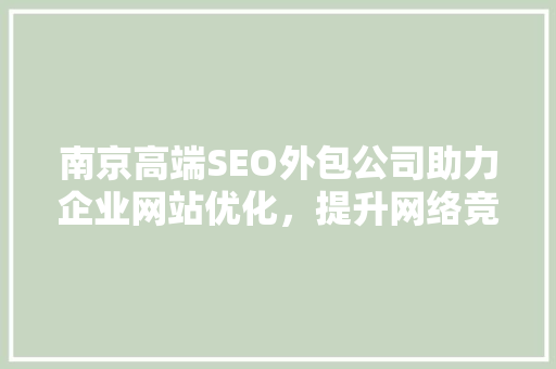 南京高端SEO外包公司助力企业网站优化，提升网络竞争力