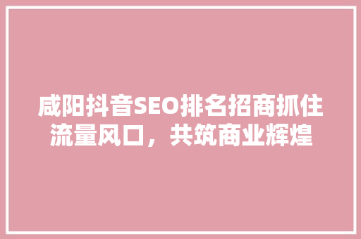 咸阳抖音SEO排名招商抓住流量风口，共筑商业辉煌