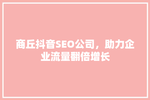 商丘抖音SEO公司，助力企业流量翻倍增长