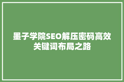 墨子学院SEO解压密码高效关键词布局之路