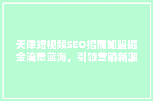 天津短视频SEO招商加盟掘金流量蓝海，引领营销新潮流