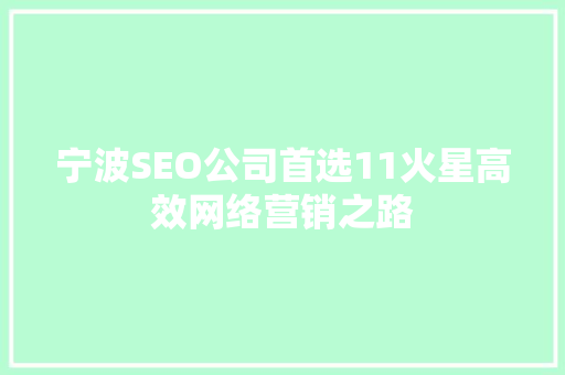 宁波SEO公司首选11火星高效网络营销之路