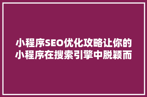 小程序SEO优化攻略让你的小程序在搜索引擎中脱颖而出