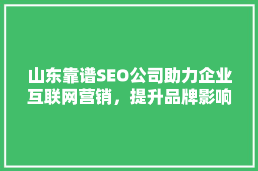 山东靠谱SEO公司助力企业互联网营销，提升品牌影响力
