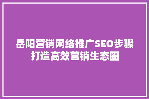 岳阳营销网络推广SEO步骤打造高效营销生态圈