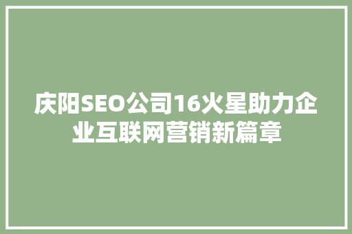 庆阳SEO公司16火星助力企业互联网营销新篇章  第1张