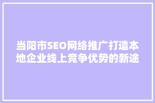 当阳市SEO网络推广打造本地企业线上竞争优势的新途径