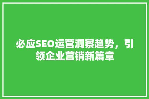 必应SEO运营洞察趋势，引领企业营销新篇章