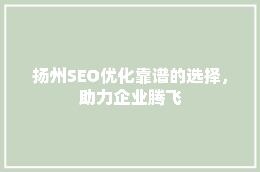 扬州SEO优化靠谱的选择，助力企业腾飞