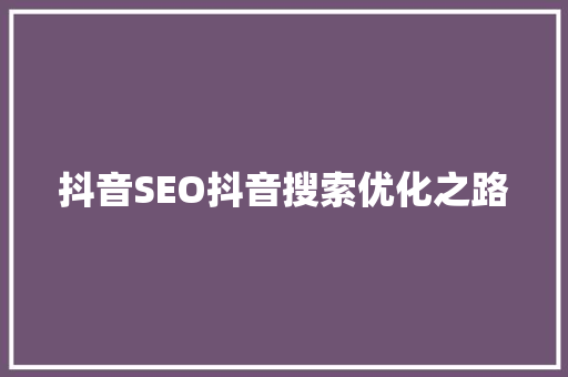 抖音SEO抖音搜索优化之路