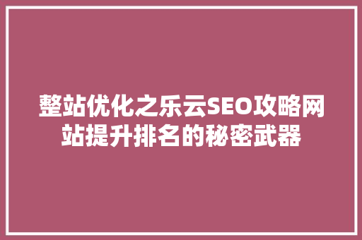 整站优化之乐云SEO攻略网站提升排名的秘密武器