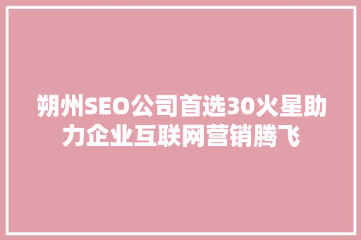 朔州SEO公司首选30火星助力企业互联网营销腾飞