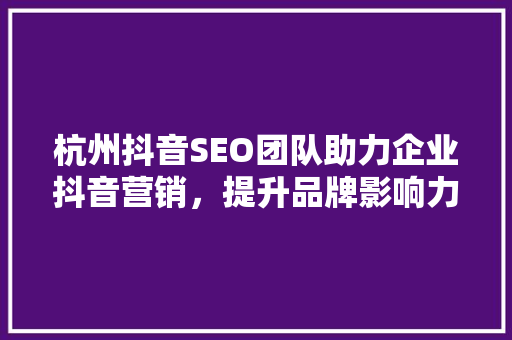 杭州抖音SEO团队助力企业抖音营销，提升品牌影响力
