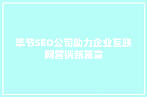 毕节SEO公司助力企业互联网营销新篇章