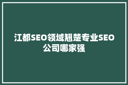 江都SEO领域翘楚专业SEO公司哪家强