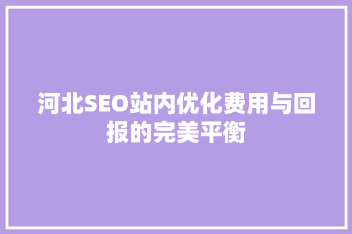 河北SEO站内优化费用与回报的完美平衡