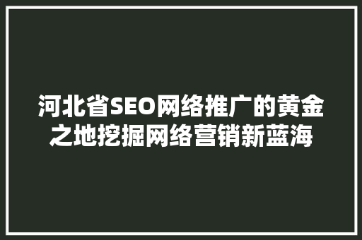 河北省SEO网络推广的黄金之地挖掘网络营销新蓝海