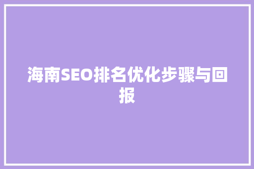 海南SEO排名优化步骤与回报