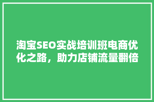 淘宝SEO实战培训班电商优化之路，助力店铺流量翻倍