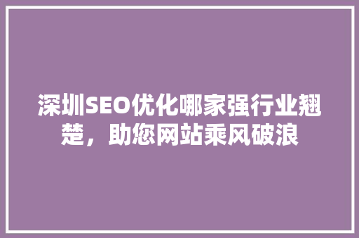 深圳SEO优化哪家强行业翘楚，助您网站乘风破浪