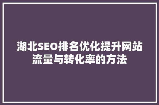 湖北SEO排名优化提升网站流量与转化率的方法