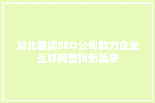 湖北靠谱SEO公司助力企业互联网营销新篇章