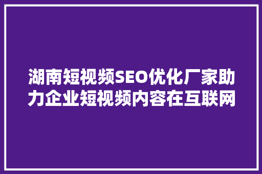湖南短视频SEO优化厂家助力企业短视频内容在互联网浪潮中脱颖而出