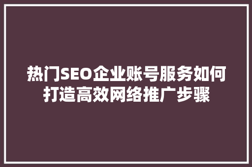 热门SEO企业账号服务如何打造高效网络推广步骤