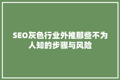 SEO灰色行业外推那些不为人知的步骤与风险