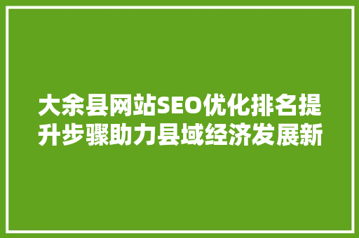 大余县网站SEO优化排名提升步骤助力县域经济发展新篇章