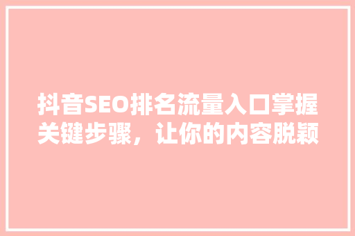 抖音SEO排名流量入口掌握关键步骤，让你的内容脱颖而出