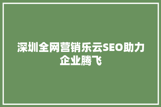 深圳全网营销乐云SEO助力企业腾飞