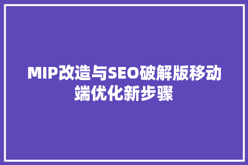 MIP改造与SEO破解版移动端优化新步骤