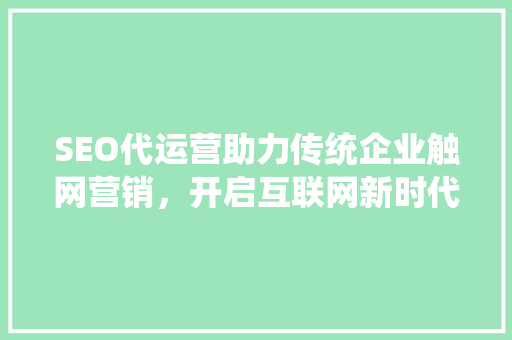 SEO代运营助力传统企业触网营销，开启互联网新时代