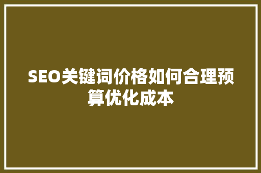 SEO关键词价格如何合理预算优化成本