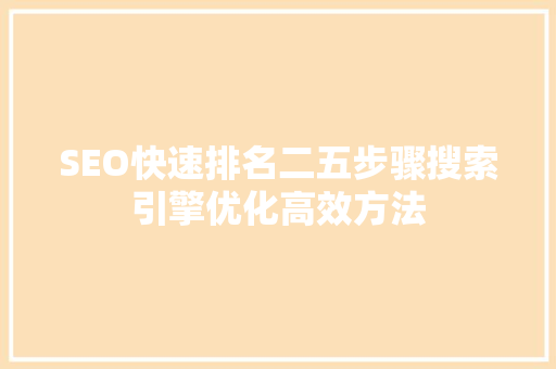 SEO快速排名二五步骤搜索引擎优化高效方法