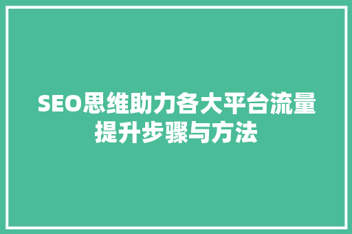 SEO思维助力各大平台流量提升步骤与方法