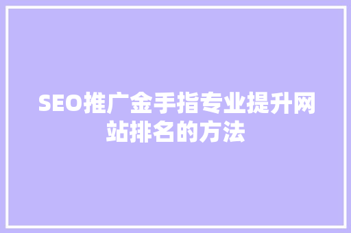 SEO推广金手指专业提升网站排名的方法