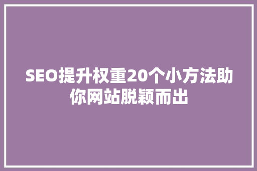 SEO提升权重20个小方法助你网站脱颖而出