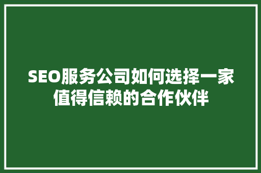 SEO服务公司如何选择一家值得信赖的合作伙伴