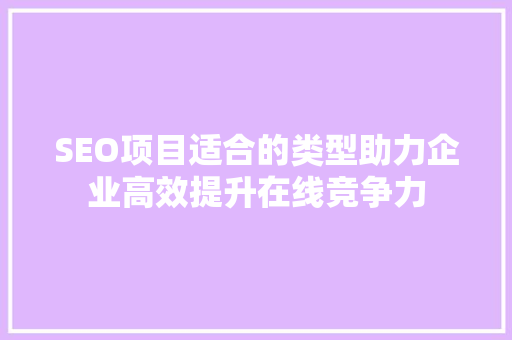 SEO项目适合的类型助力企业高效提升在线竞争力