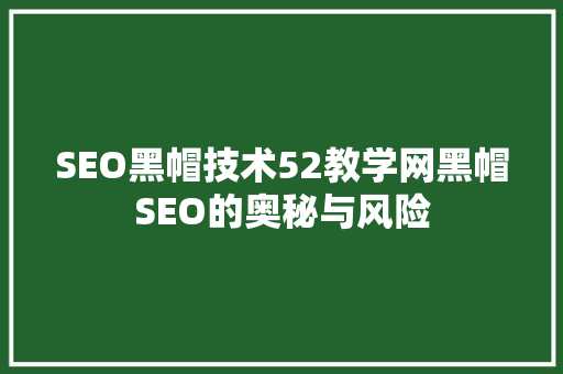 SEO黑帽技术52教学网黑帽SEO的奥秘与风险