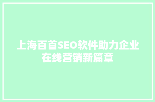 上海百首SEO软件助力企业在线营销新篇章