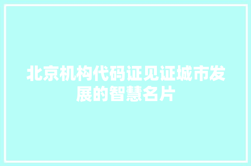 北京机构代码证见证城市发展的智慧名片