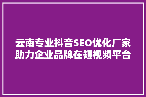 云南专业抖音SEO优化厂家助力企业品牌在短视频平台脱颖而出