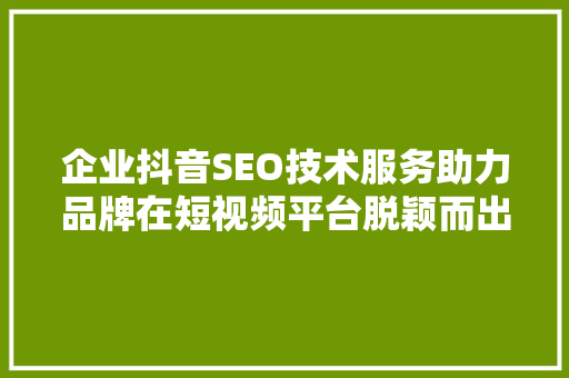 企业抖音SEO技术服务助力品牌在短视频平台脱颖而出