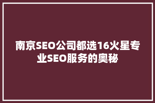 南京SEO公司都选16火星专业SEO服务的奥秘