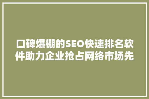 口碑爆棚的SEO快速排名软件助力企业抢占网络市场先机